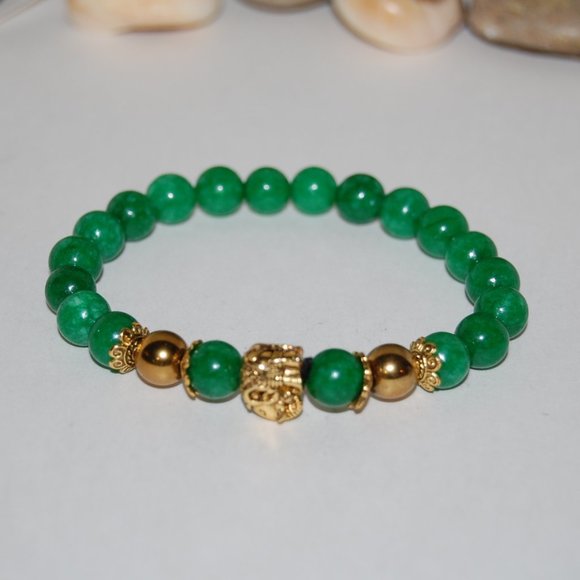 Jade Bracelet,Elephant Bracelet,8mm Green Jade Beads,Jade Elephant Brace… - Picture 3 of 3